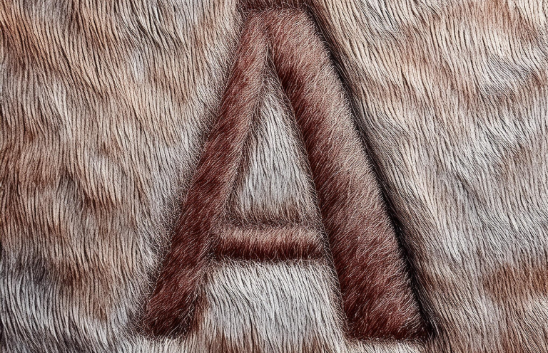 Braunes, texturiertes Fell mit einem großen, stilisierten Buchstaben "A".